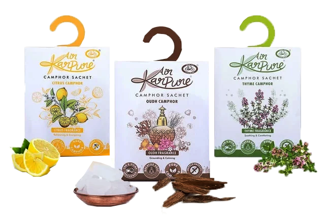 Camphor Sachet Combo Oudh, Citrus & Thyme Fragrance Diffuser